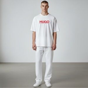 HUGO BOSS White Tee with Vibrant Red Branding